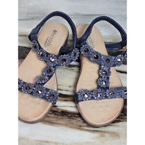 Patrizia by Spring Step Talith Navy Blue Floral Studded Slingback Sandals 38